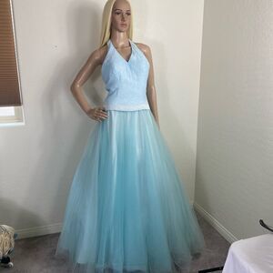 Lillie Rubin Vintage Briana Blue beaded halter top Prom Gown Dress 4